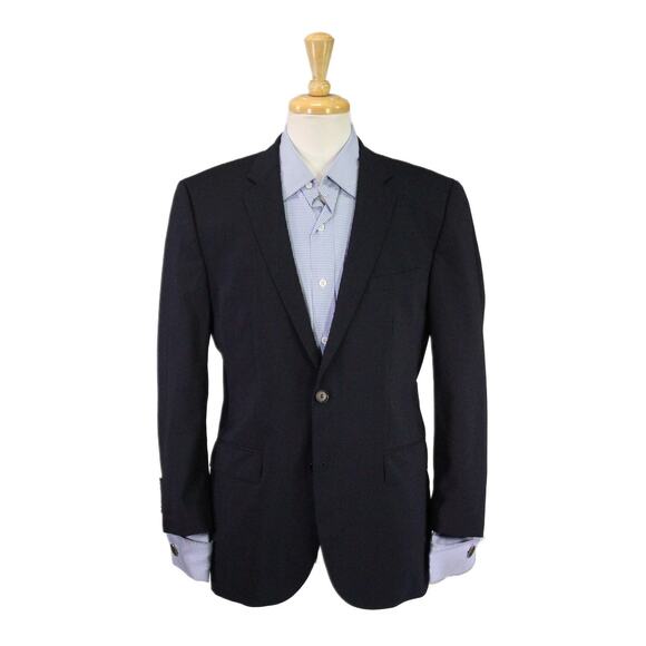 Hugo Boss The James/Sharp Solid Navy Blue Wool Stretch 2-Btn Blazer Jacket 38S - Picture 1 of 10